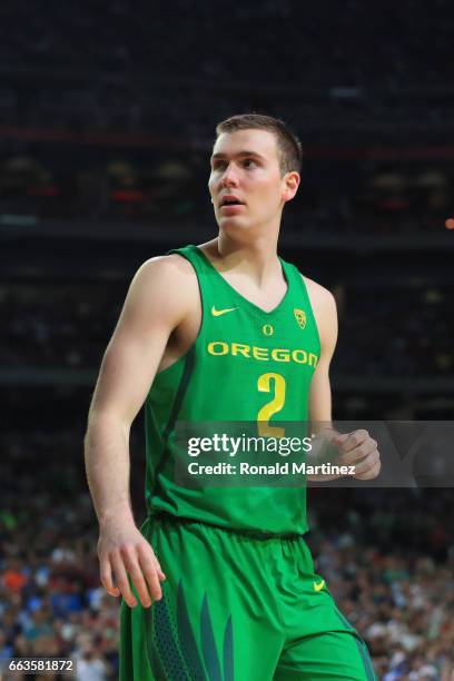 Casey Benson of the Oregon Ducks looks on against the North Carolina Tar Heels during the 2017 NCAA Men's Final Four Semifinal at University of...