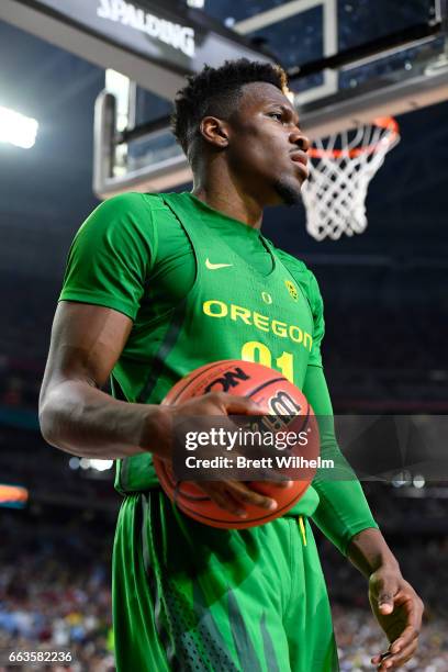 Dylan Ennis of the Oregon Ducks looks on to teammates during the 2017 NCAA Photos via Getty Images Men's Final Four Semifinal against the North...