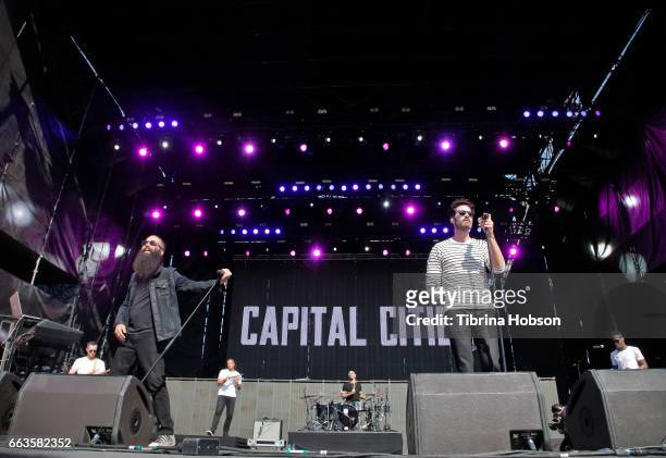 Musicians Sebu Simonian and Ryan Merchant of the band Capital Cities perform at the NCAA March Madness Music Festival 2017 on April 1, 2017 in...
