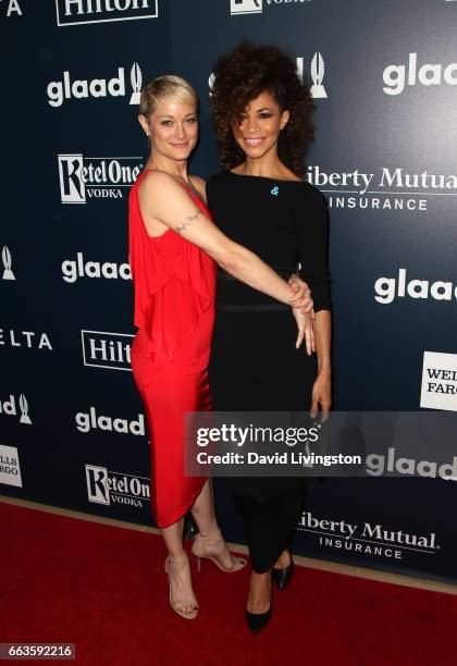 Actresses Teri Polo and Sherri Saum attend the 28th Annual GLAAD Media Awards at The Beverly Hilton Hotel on April 1, 2017 in Beverly Hills,...