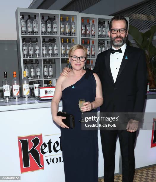 From left, Honoree Patricia Arquette and Artist Eric White celebrate achievements in the LGBTQ community at the 28th Annual GLAAD Media Awards,...