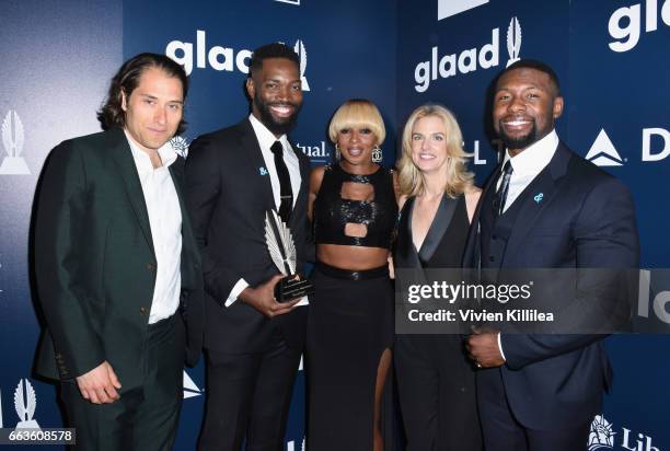 Producer Jeremy Kleiner, screenwriter Tarell Alvin McCraney, singer Mary J. Blige, GLAAD President & CEO Sarah Kate Ellis and actor Trevante Rhodes...