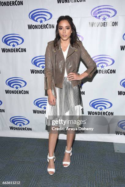 Chloe Bennet attends the "Agents of S.H.I.E.L.D." press panel at day two of WonderCon 2017 the at Anaheim Convention Center on April 1, 2017 in...
