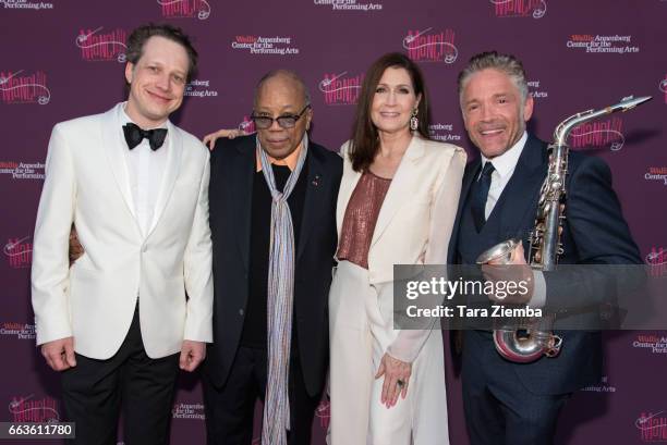 Chris Walden, Quincy Jones, Monica Mancini, and Dave Koz arrives to Mancini Delivered - A Musical Tribute To Ginny And Henry Mancini at Wallis...