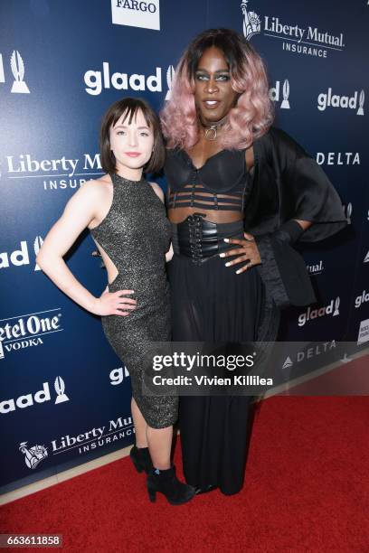 Actress Alexis G. Zal and Miles Jai attend the 28th Annual GLAAD Media Awards in LA at The Beverly Hilton Hotel on April 1, 2017 in Beverly Hills,...