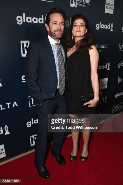 Actor Luke Perry and guest attend the 28th Annual GLAAD Media Awards in LA at The Beverly Hilton Hotel on April 1, 2017 in Beverly Hills, California.