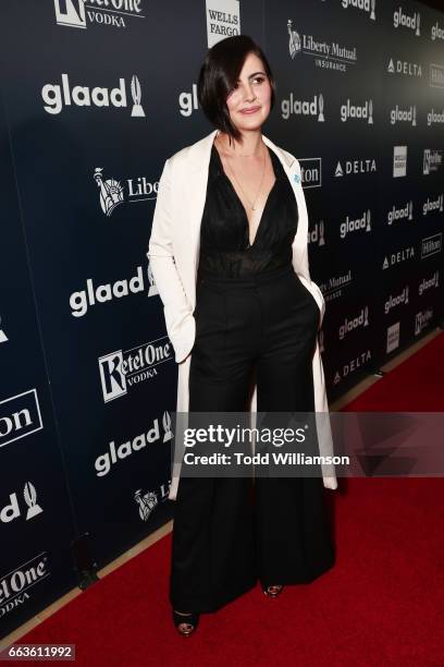 Actor Jacqueline Toboni attends the 28th Annual GLAAD Media Awards in LA at The Beverly Hilton Hotel on April 1, 2017 in Beverly Hills, California.