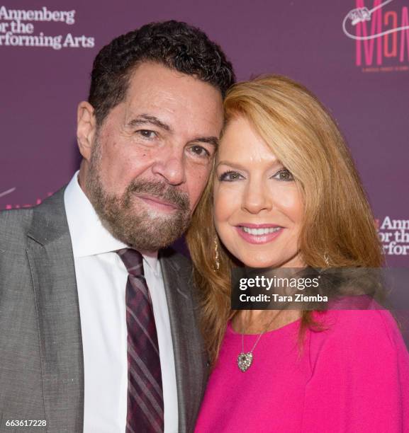 Singer Clint Holmes and his wife Kelly Clinton Holmes arrive to Mancini Delivered - A Musical Tribute To Ginny And Henry Mancini at Wallis Annenberg...