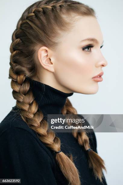 beautiful woman - braids stock pictures, royalty-free photos & images