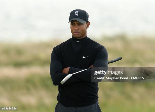 S Tiger Woods stands dejected during the second day of the Open Championship at Turnberry Golf Club.
