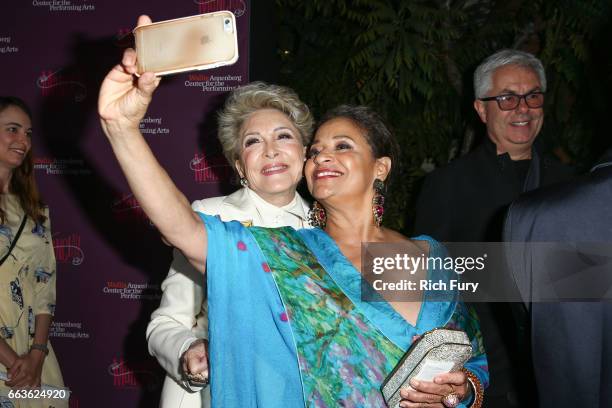 Actress Ginny Mancini and actress Debbie Allen arrive at Mancini Delivered - A Musical Tribute To Ginny And Henry Manciniat the Wallis Annenberg...