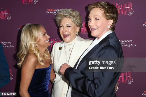 Actresses Kristin Chenoweth, Ginny Mancini and Julie Andrews arrive at Mancini Delivered - A Musical Tribute To Ginny And Henry Manciniat the Wallis...