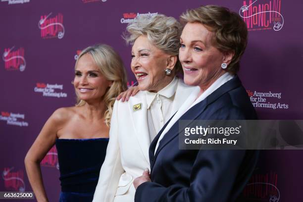 Actresses Kristin Chenoweth, Ginny Mancini and Julie Andrews arrive at Mancini Delivered - A Musical Tribute To Ginny And Henry Manciniat the Wallis...
