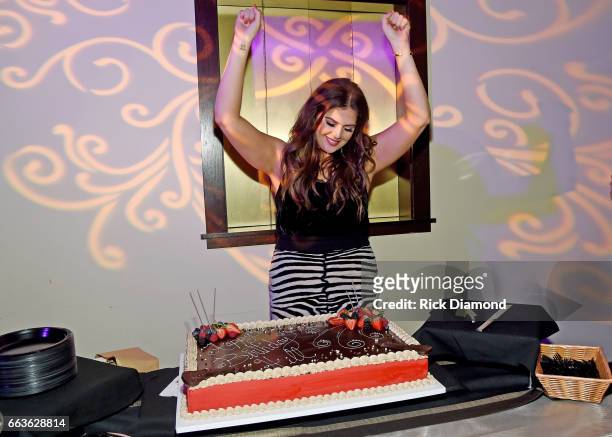 Singer Hillary Scott of Lady Antebellum celebrates her birthday backstage during the ACM Party For A Cause: The Joint at The Joint inside the Hard...