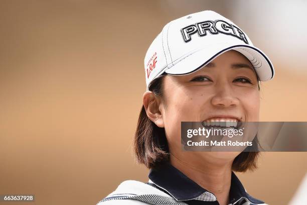 Erina Hara of Japan smiles during the final round of the YAMAHA Ladies Open Katsuragi at the Katsuragi Golf Club Yamana Course on April 2, 2017 in...