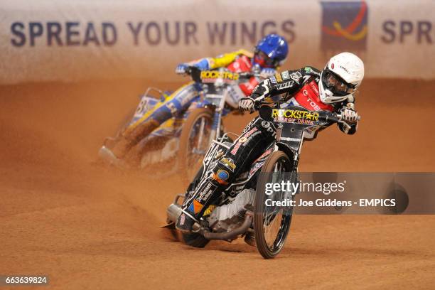 Poland's Tomasz Gollob and Sebastian Ulamek in action