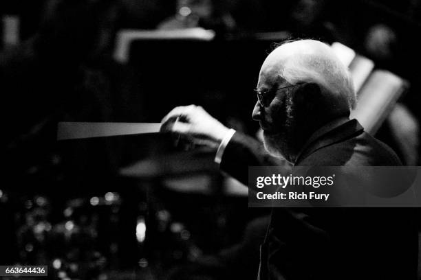 Composer John Williams performs at Mancini Delivered - A Musical Tribute To Ginny And Henry Mancini at Wallis Annenberg Center for the Performing...