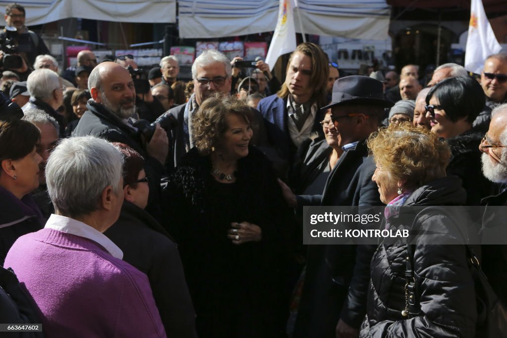 The actress Claudia Cardinale during a moment of the funeral...