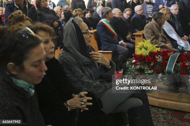 The actresses Claudia Cardinale and Ottavia Fusco during a moment of the funeral director, screenwriter and political Pasquale Squitieri at the...