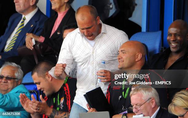 Huddersfield Giants' head coach Nathan Brown celebrates victory