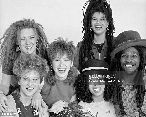 British ska and New Wave band, Amazulu, London, March 1983. Left to right: saxophonist Lesley Beach , guitarist Margo Sagov, bassist Clare Kenny,...