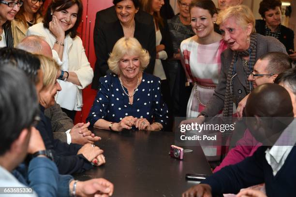 Camilla, Duchess of Cornwall visits the Progetto Arcobaleno Association on April 2, 2017 in Florence, Italy.