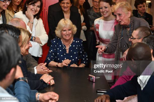 Camilla, Duchess of Cornwall visits the Progetto Arcobaleno Association on April 2, 2017 in Florence, Italy.