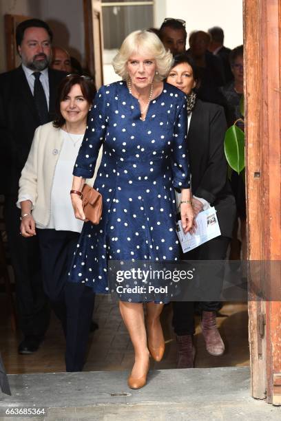 Camilla, Duchess of Cornwall visits the Progetto Arcobaleno Association on April 2, 2017 in Florence, Italy.