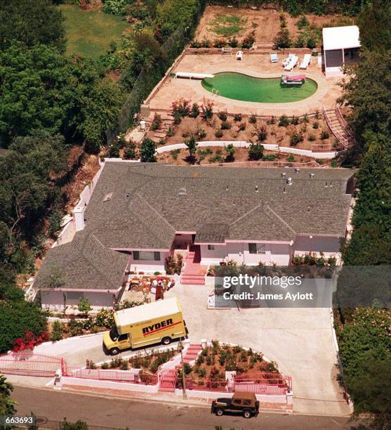 An aerial view of model Anna Nicole Smith's Bel Air home taken on August 2, 1996 in Bel Air, CA. A federal bankruptcy judge awarded Smith $449 134,...