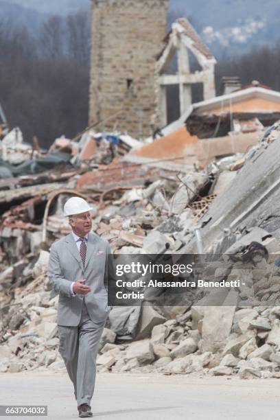 Prince Charles, Prince of Wales visits the ruins of Amatrice, the town devastated by a 6.0 magnitude earthquake and where 297 people died last...