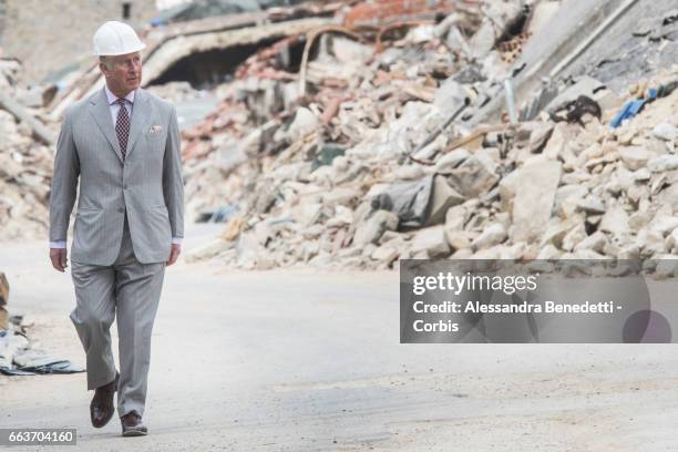 Prince Charles, Prince of Wales visits the ruins of Amatrice, the town devastated by a 6.0 magnitude earthquake and where 297 people died last...