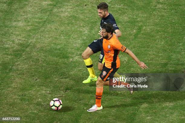 Thomas Broich of the Roar controls the ball during the round 25 A-League match between the Brisbane Roar and the Central Coast Mariners at Suncorp...