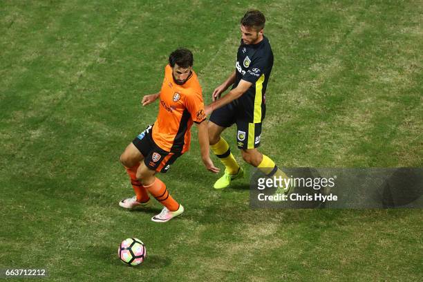 Thomas Broich of the Roar controls the ball during the round 25 A-League match between the Brisbane Roar and the Central Coast Mariners at Suncorp...