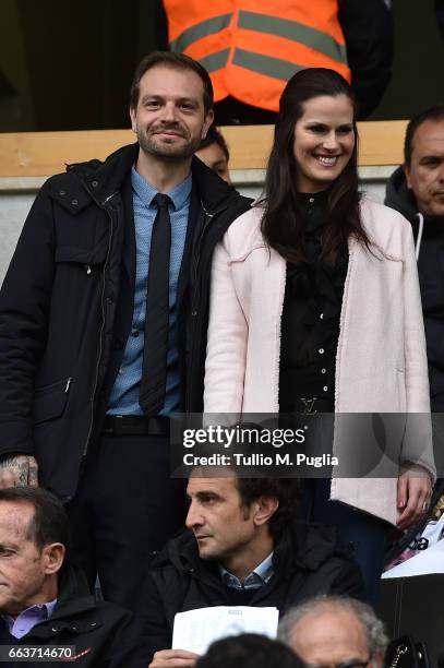 President of Palermo Paul Baccaglini and Thais Souza Wiggers look on in VIP standing during the Serie A match between US Citta di Palermo and...