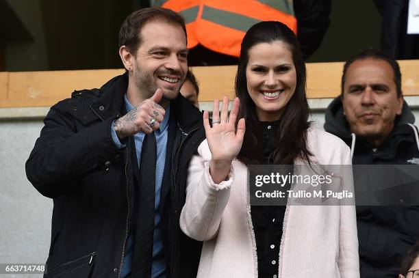 President of Palermo Paul Baccaglini and Thais Souza Wiggers look on in VIP standing during the Serie A match between US Citta di Palermo and...