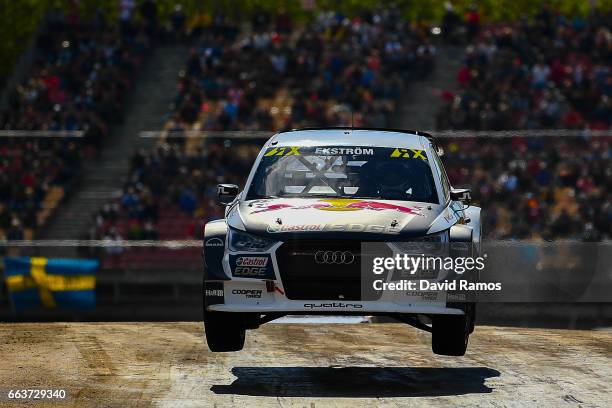 Mattias Ekstrom of Sweden driving to win the Volkswagen RX Polo Supercar PSRX Volswagen Team Sweden during the final of the FIA World Rallycross...