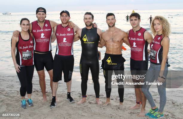 Geoff Stults, Bryan Greenberg, Chace Crawford, Parker Young, Steven McQueen and Allie Silva are seen at the Life Time Triathalon on April 2, 2017 in...