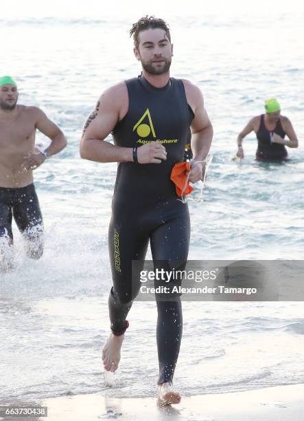 Chace Crawford is seen at the Life Time Triathalon on April 2, 2017 in Miami Beach, Florida.