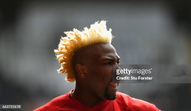 Adama Traore of Middlesbrough looks on before the Premier League match between Swansea City and Middlesbrough at Liberty Stadium on April 2, 2017 in...