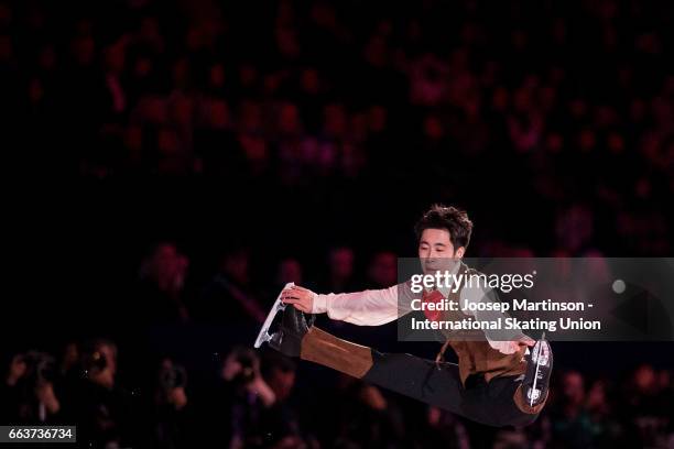 Boyang Jin of China performs in the gala exhibition during day five of the World Figure Skating Championships at Hartwall Arena on April 2, 2017 in...