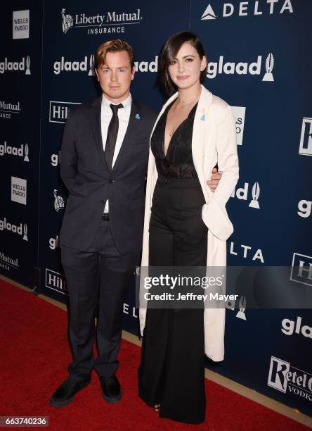 Actress Jacqueline Toboni and guest attend the 28th Annual GLAAD Media Awards in LA at The Beverly Hilton Hotel on April 1, 2017 in Beverly Hills,...