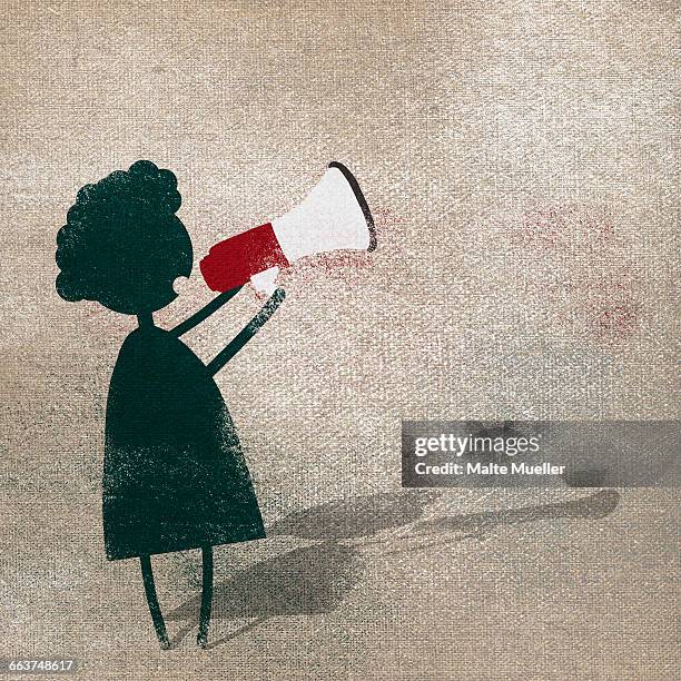 woman announcing through megaphone on footpath - people shouting stock illustrations