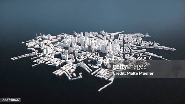 high angle view of cityscape model over gray background - wolkenkratzer stock-grafiken, -clipart, -cartoons und -symbole