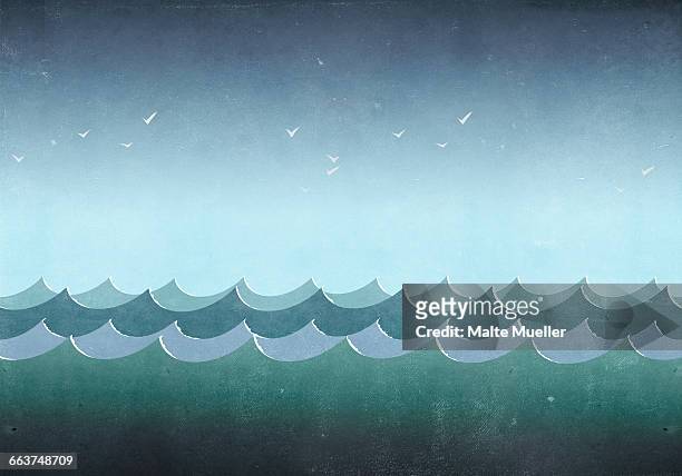illustration of sea waves against sky - meer stock-grafiken, -clipart, -cartoons und -symbole