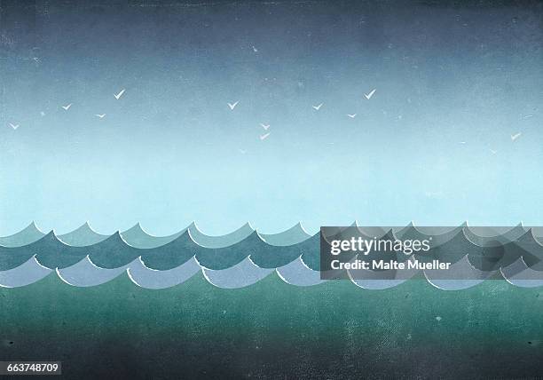 ilustraciones, imágenes clip art, dibujos animados e iconos de stock de illustration of sea waves against sky - corriente de agua