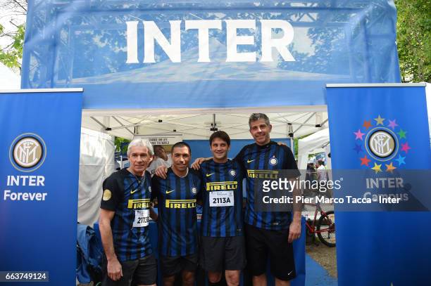 Franco Baresi, Ivan Cordoba, Francesco Toldo and Cristian Chivu pose during the Milano Marathon on April 2, 2017 in Milan, Italy.