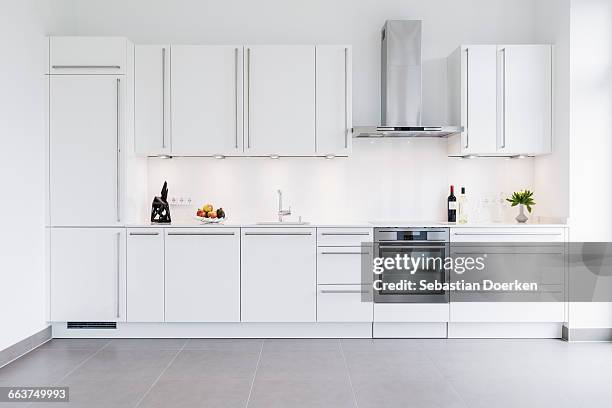 modern kitchen design with white cabinets - domestic kitchen stock pictures, royalty-free photos & images