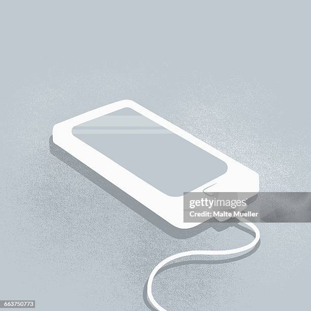 illustration of smart phone charging against gray background - スマートフォン　イラスト点のイラスト素材／クリップアート素材／マンガ素材／アイコン素材