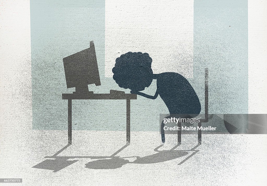 Illustration of businesswoman sleeping at desk in office