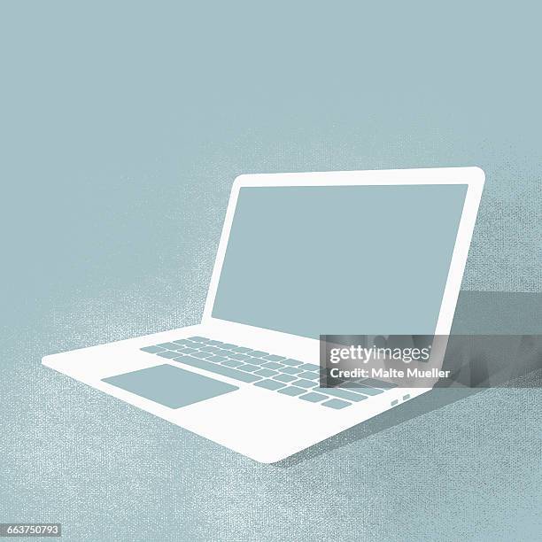 stockillustraties, clipart, cartoons en iconen met illustration of laptop against turquoise background - laptop computer